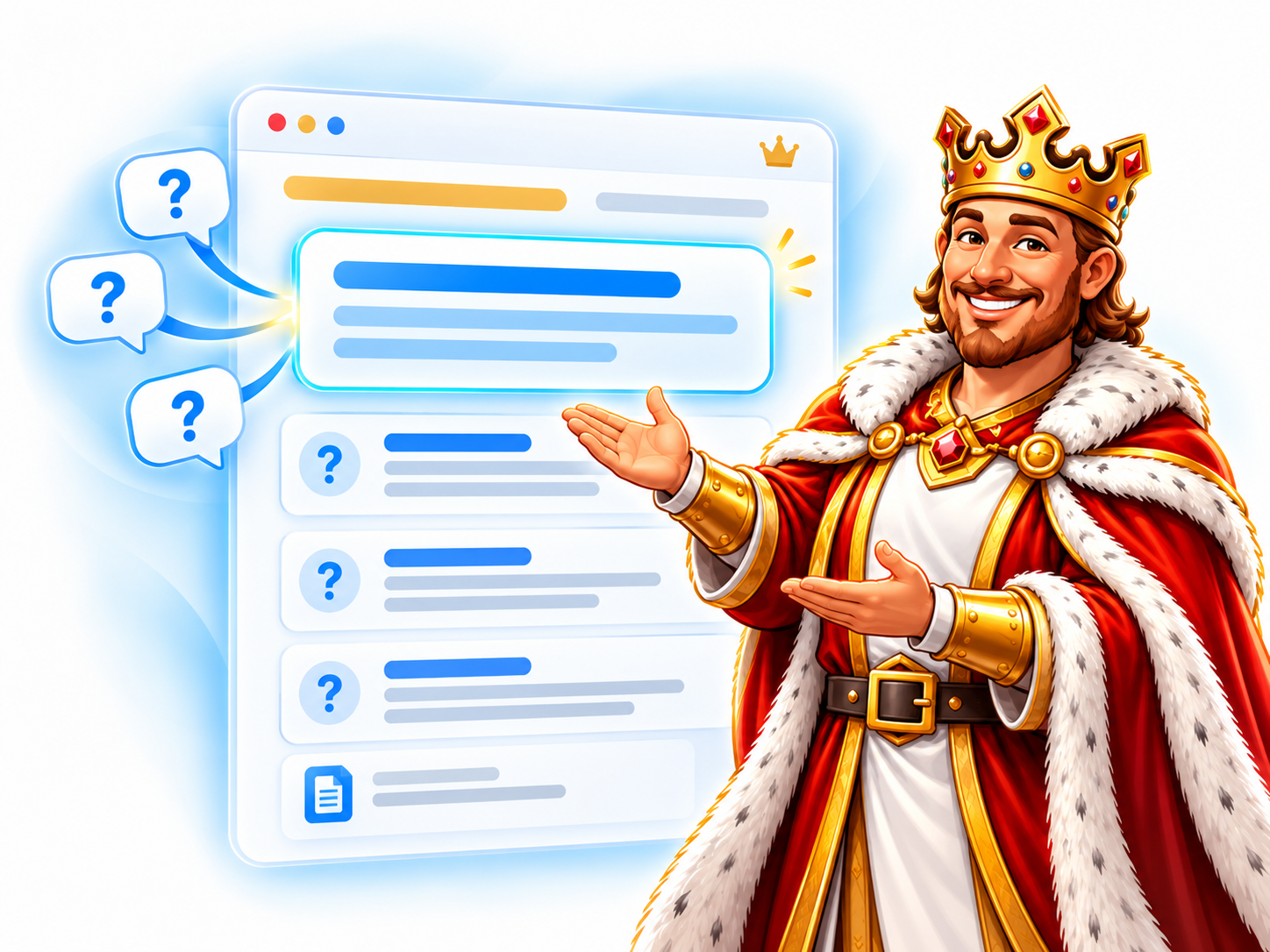 Customer questions becoming organized answers on a website, presented by AEO King